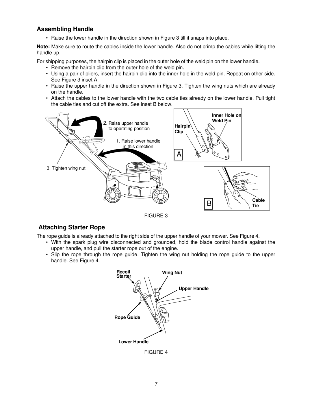 White LC-436 manual Assembling Handle, Attaching Starter Rope 