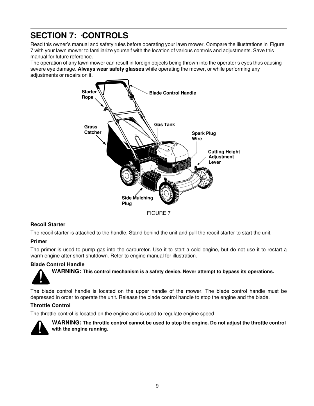 White LC-436 manual ‘Controls, Recoil Starter, Primer, Blade Control Handle, Throttle Control 