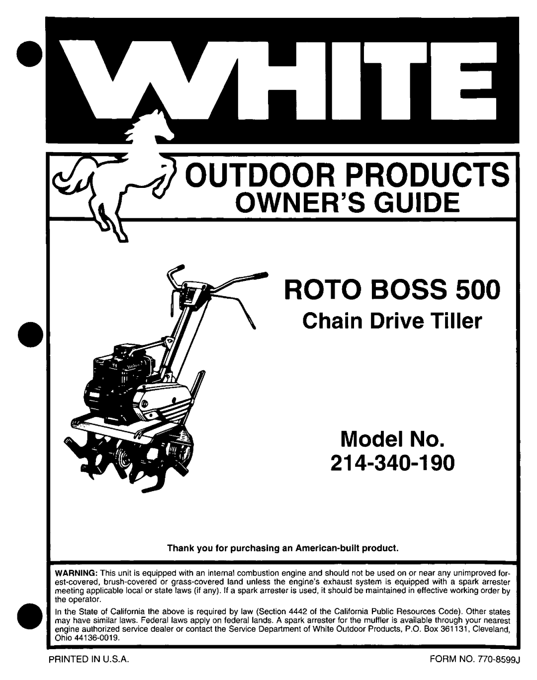 White Outdoor 214-340-190 manual 