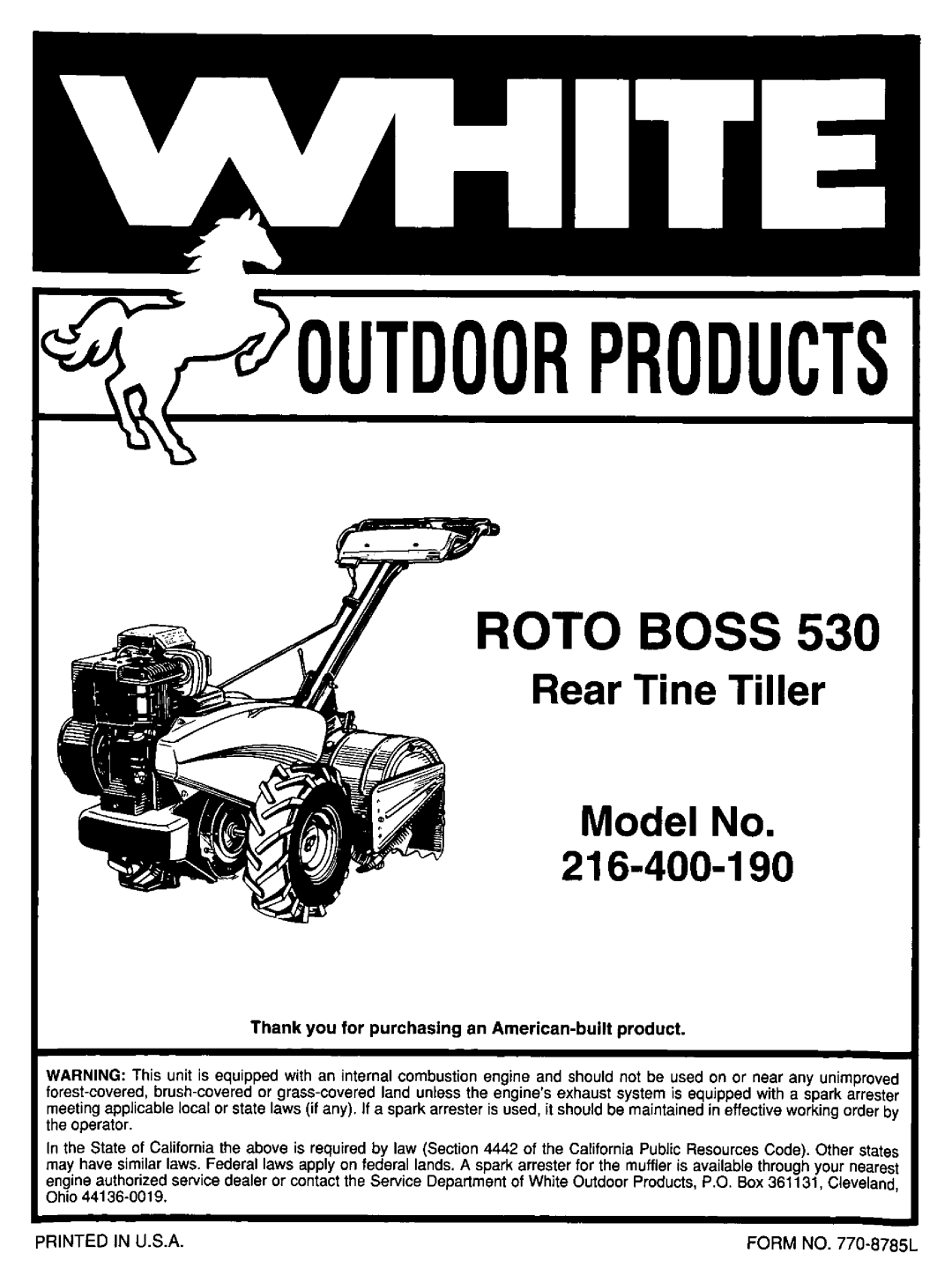 White Outdoor 216-400-190 manual 