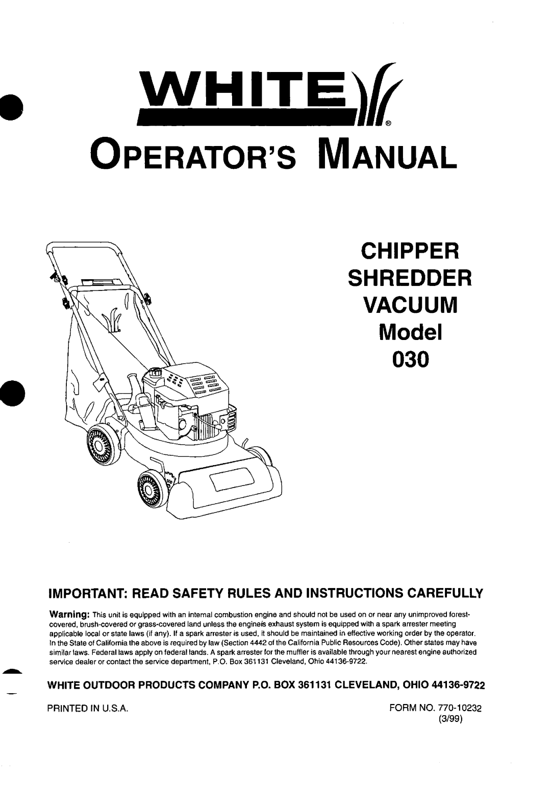 White Outdoor 30 manual 