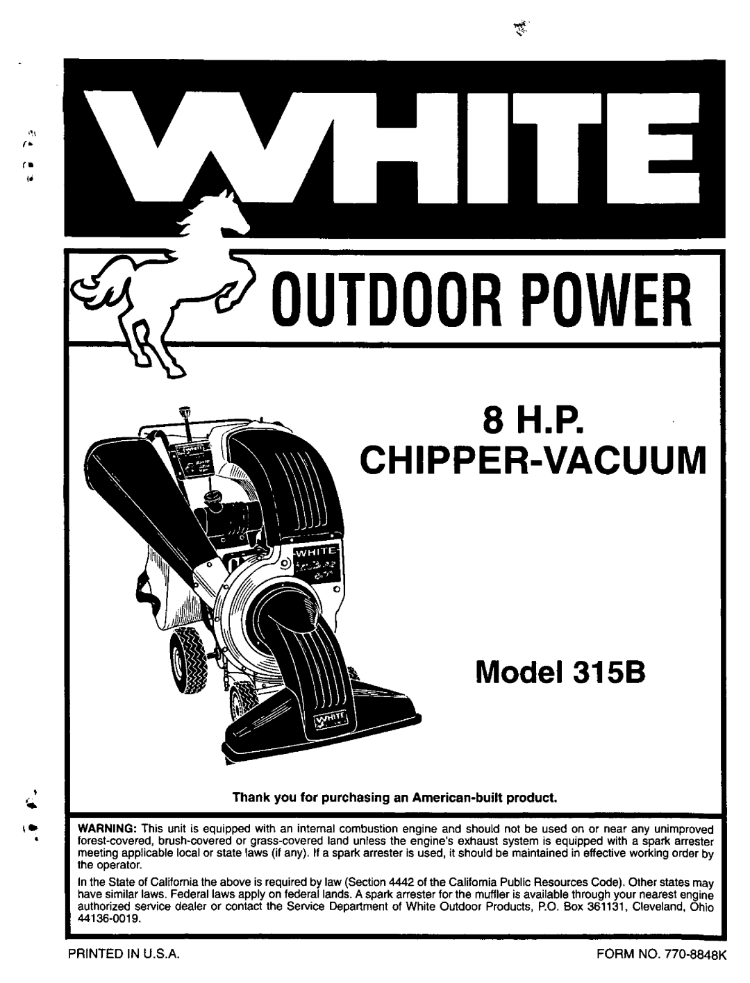 White Outdoor 315B manual 