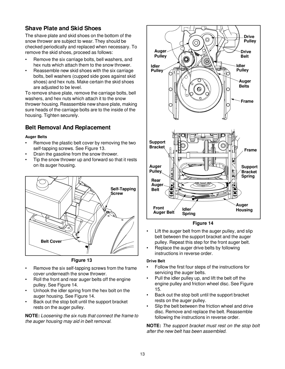 White Outdoor 31AH7Q3G190 manual Shave Plate and Skid Shoes, Belt Removal And Replacement, Auger Belts, Drive Belt 