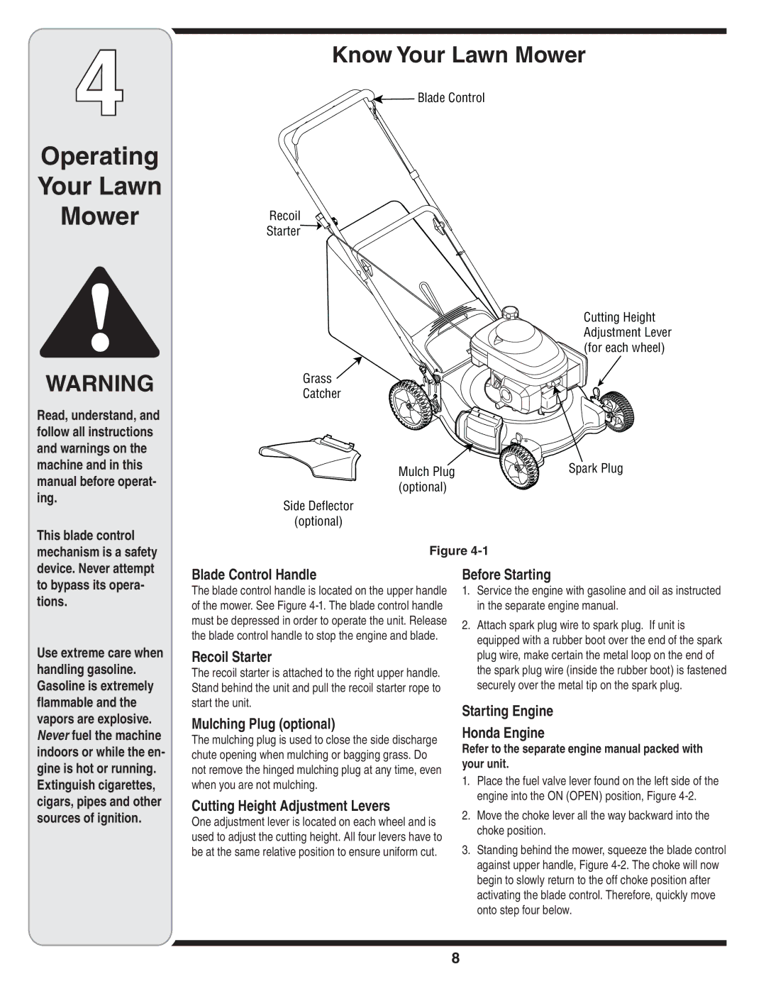 White Outdoor 400 warranty Operating Your Lawn Mower, Know Your Lawn Mower 