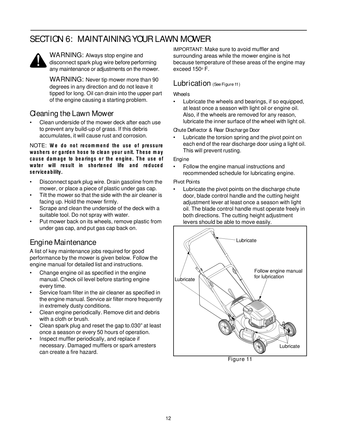 White Outdoor 430 manual Maintaining Your Lawn Mower, Cleaning the Lawn Mower, Engine Maintenance 