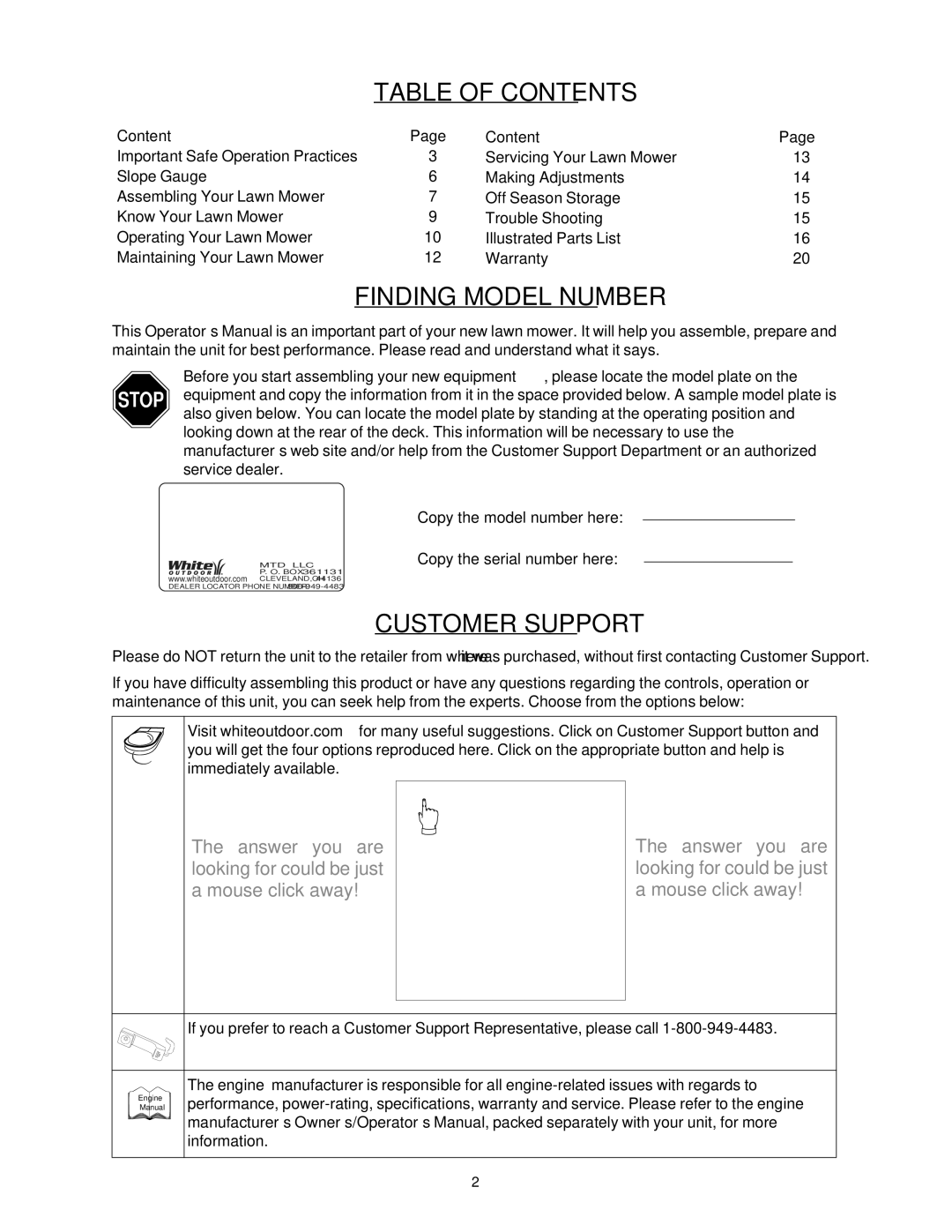 White Outdoor 430 manual Table of Contents 