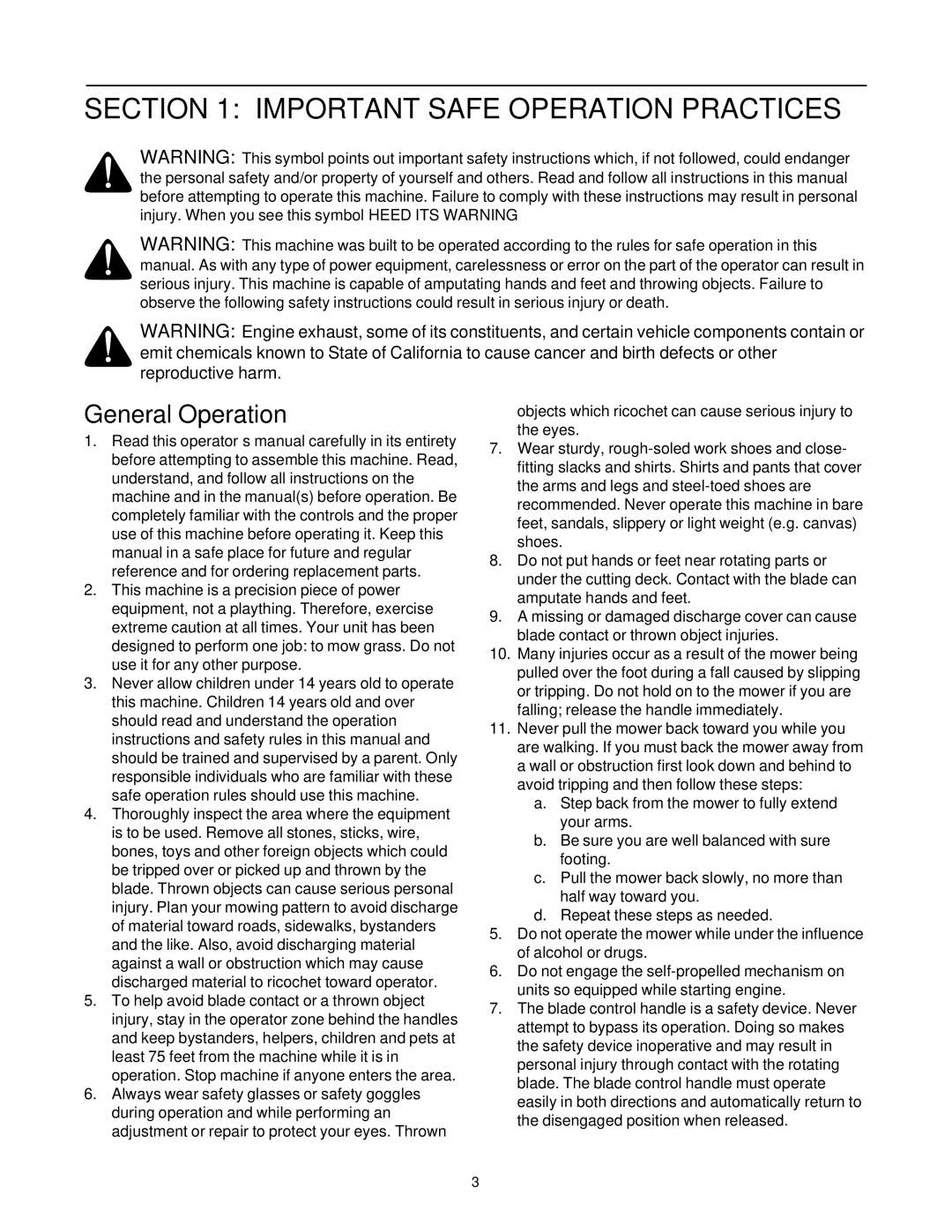 White Outdoor 430 manual Important Safe Operation Practices, General Operation 