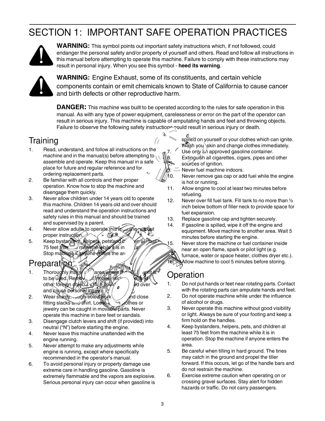 White Outdoor 454 manual Important Safe Operation Practices, Training, Preparation 