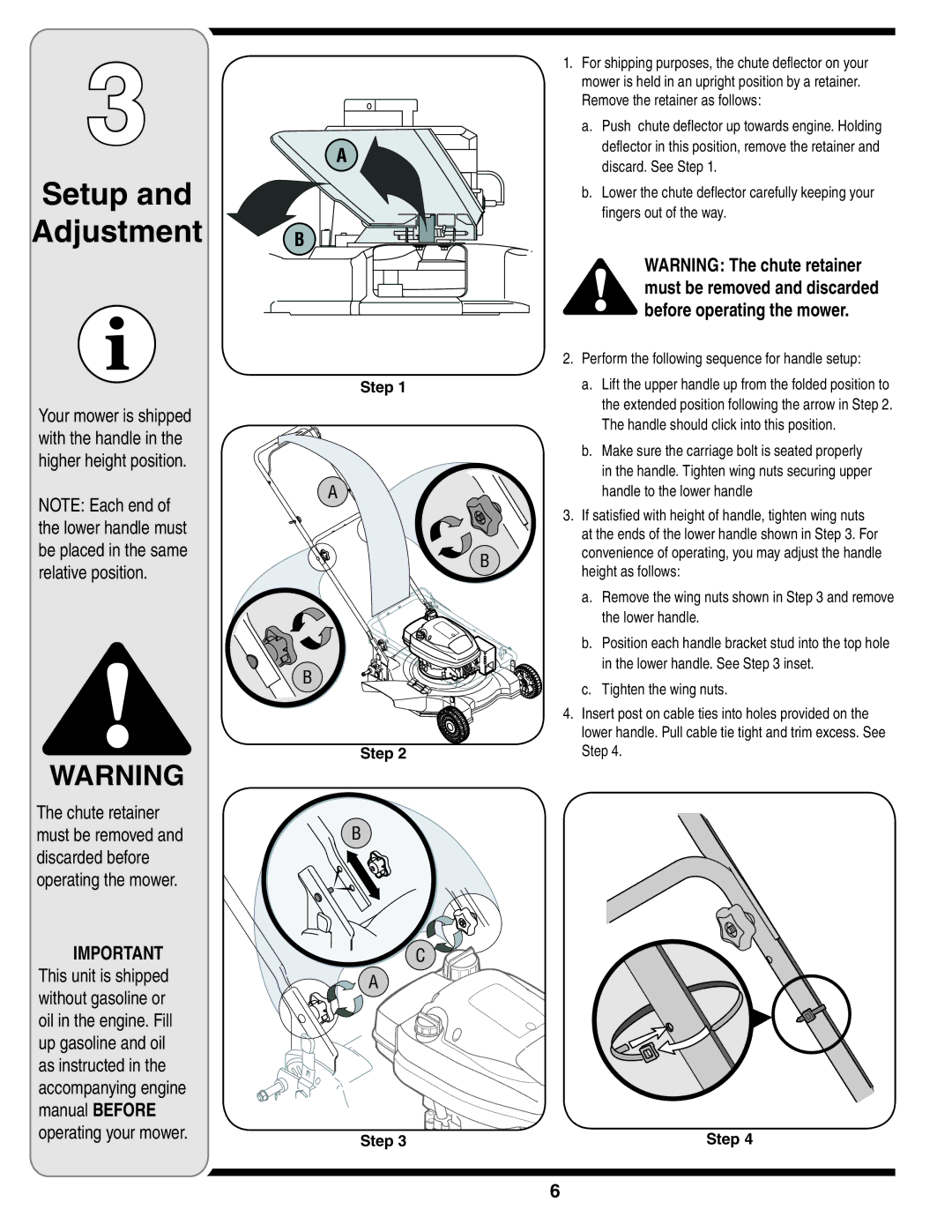 White Outdoor 500 warranty Setup Adjustment, Step 