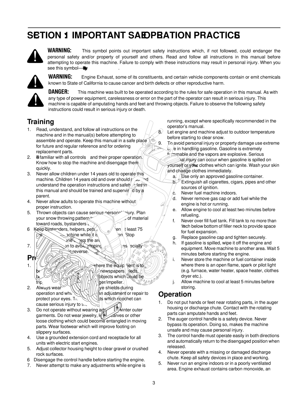 White Outdoor 500 manual Important Safe Operation Practices, Training 