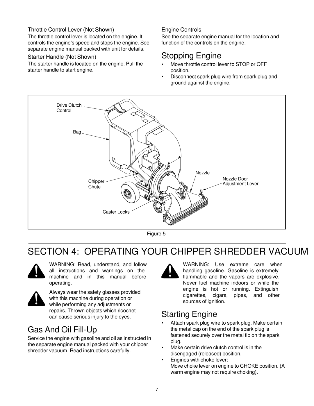 White Outdoor 550 manual Operating Your Chipper Shredder Vacuum, Stopping Engine, Gas And Oil Fill-Up, Starting Engine 