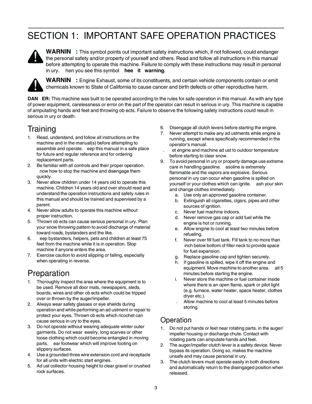 White Outdoor 721 manual Important Safe Operation Practices, Training, Preparation 