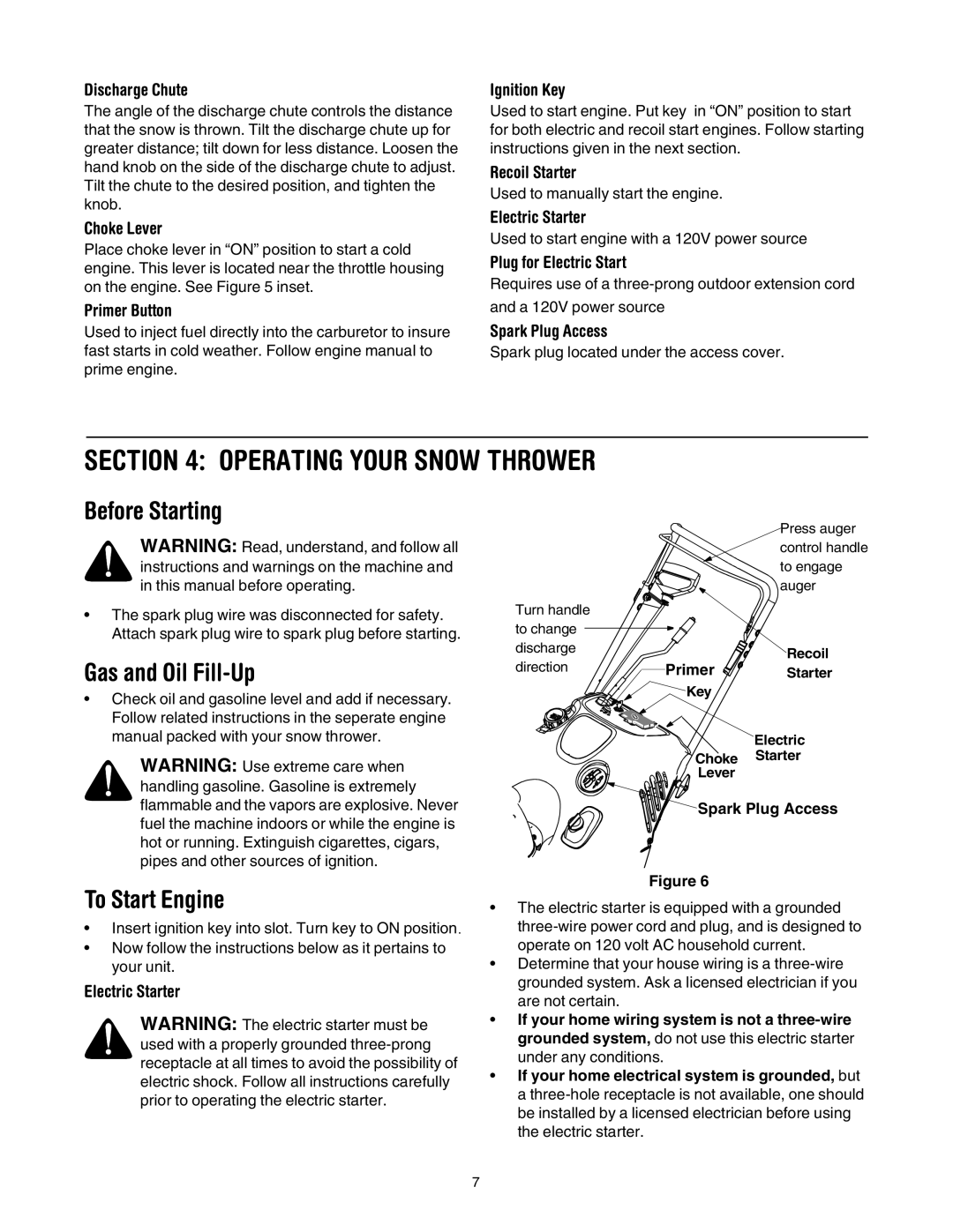 White Outdoor 721 manual Operating Your Snow Thrower, Before Starting, Gas and Oil Fill-Up, To Start Engine 