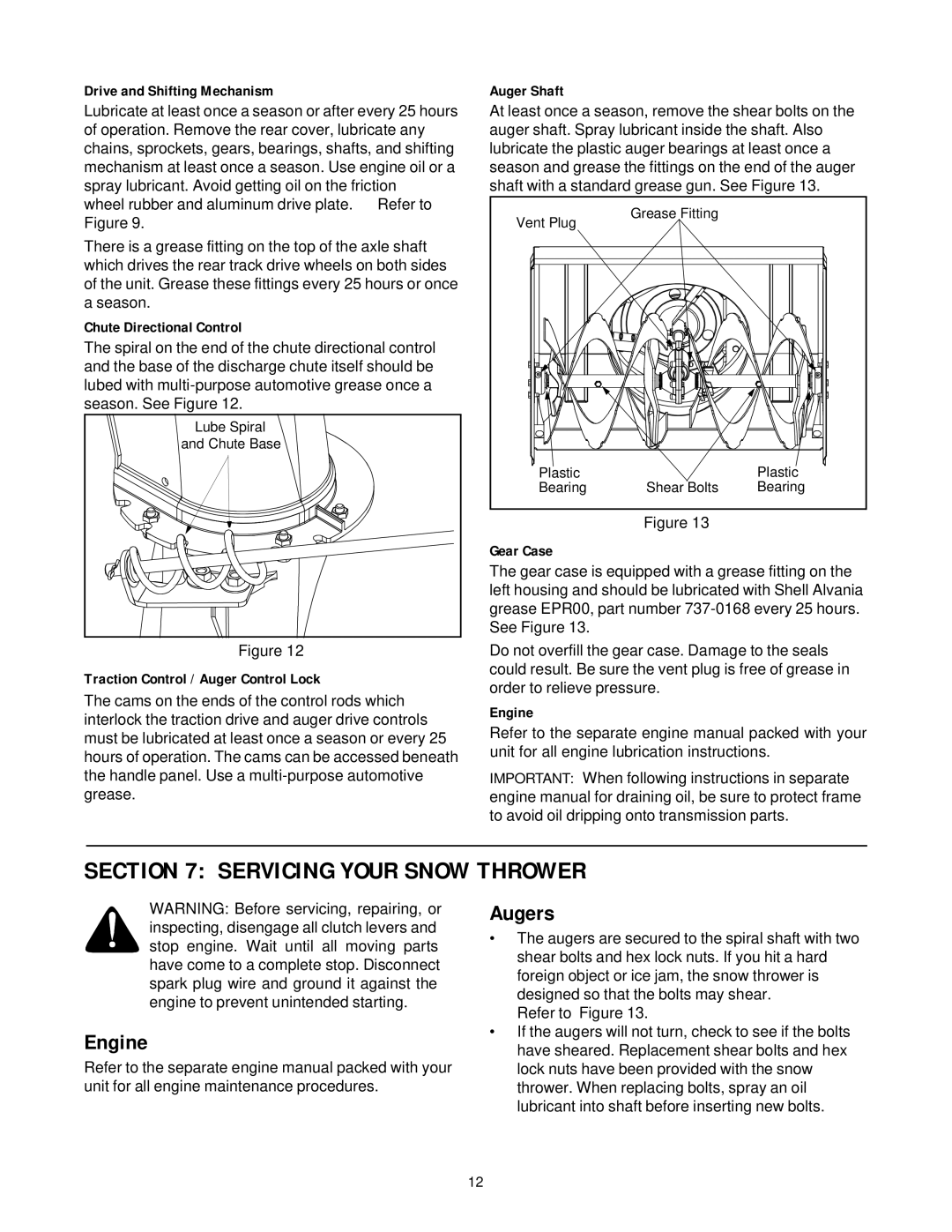 White Outdoor 750T manual Servicing Your Snow Thrower, Engine, Augers 