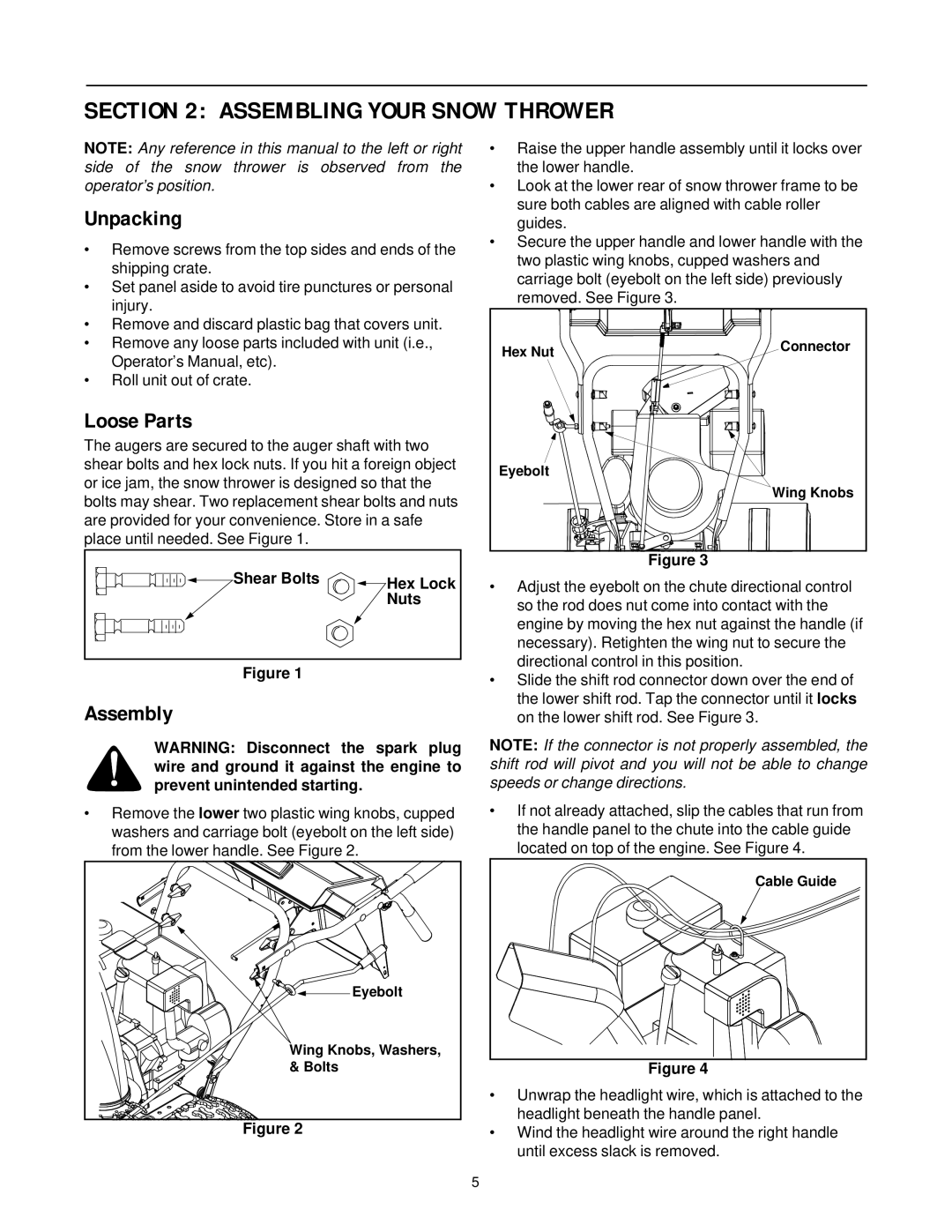 White Outdoor 750T manual Assembling Your Snow Thrower, Unpacking, Loose Parts, Assembly, Shear Bolts Hex Lock Nuts 