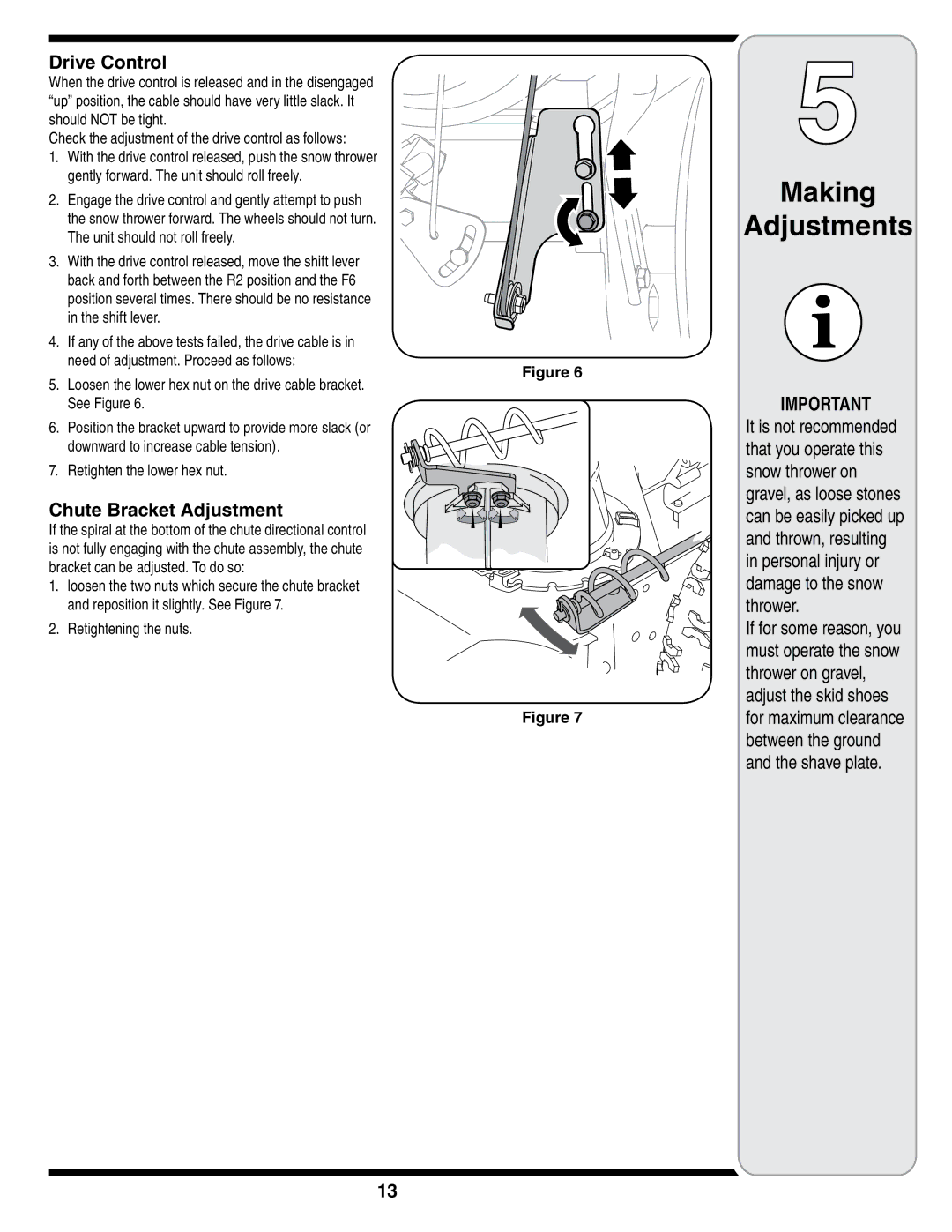 White Outdoor 769-01923A warranty Drive Control, Chute Bracket Adjustment 