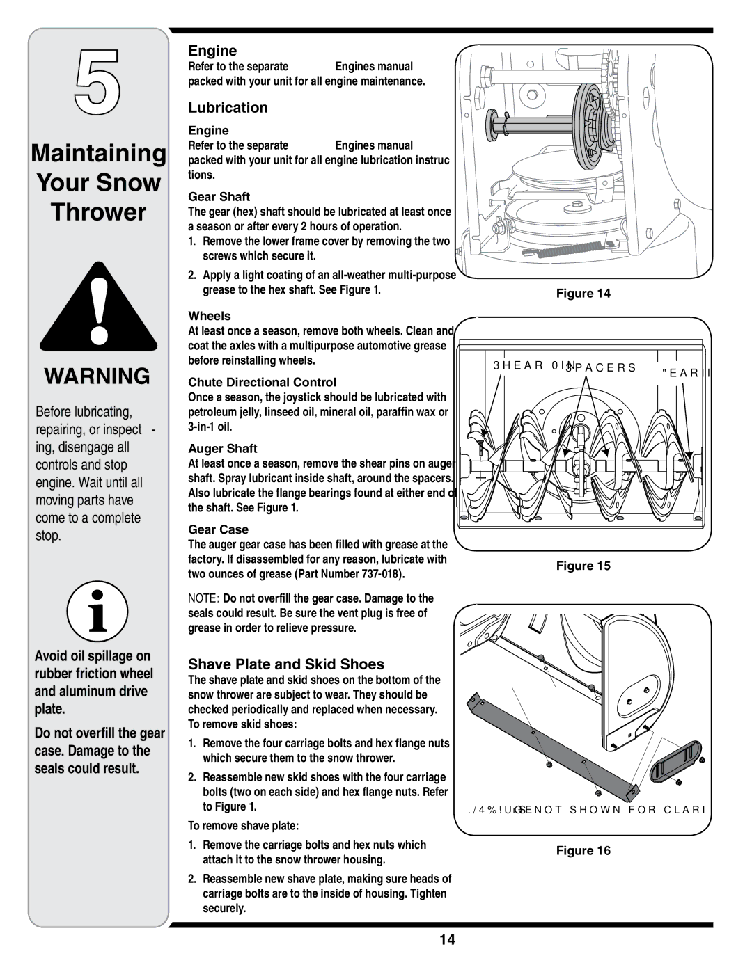 White Outdoor 769-01923A warranty Maintaining Your Snow Thrower, Engine, Lubrication, Shave Plate and Skid Shoes 