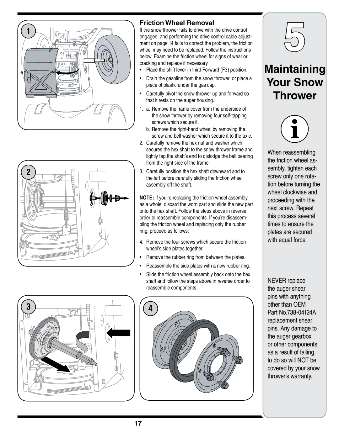 White Outdoor 769-01923A warranty Friction Wheel Removal 