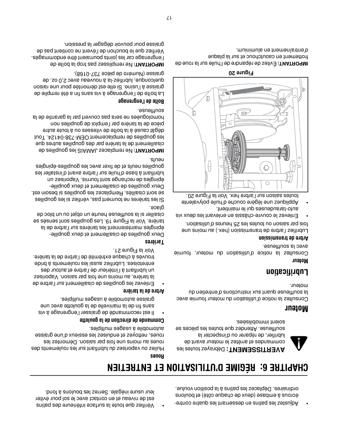 White Outdoor 772C0715 manual Lubrification, Moteur 