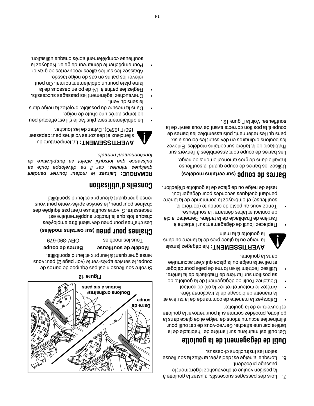 White Outdoor 772C0715 manual ’utilisation Conseils, Pneu pour Chaînes, Coupe de Barres, Goulotte la de dégagement de Outil 