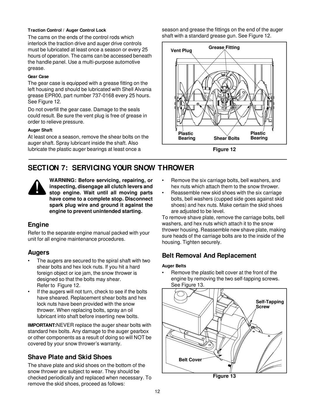 White Outdoor 850W Servicing Your Snow Thrower, Engine, Augers, Shave Plate and Skid Shoes, Belt Removal And Replacement 