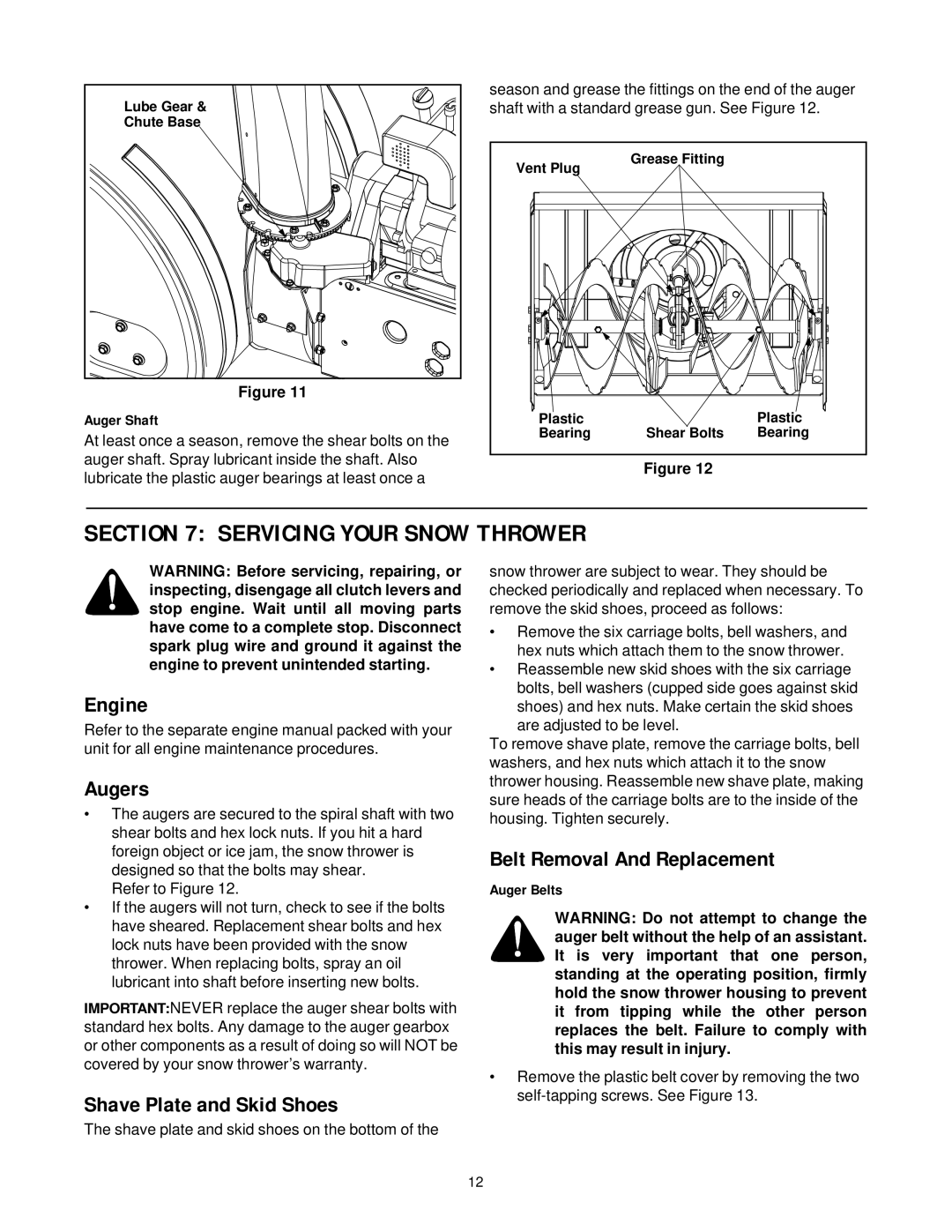 White Outdoor 855 Servicing Your Snow Thrower, Engine, Augers, Shave Plate and Skid Shoes, Belt Removal And Replacement 