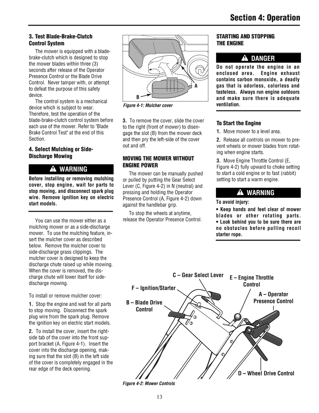 White Outdoor 933R, 933E manual Operation, Starting and Stopping Engine, To Start the Engine, Ignition/Starter 