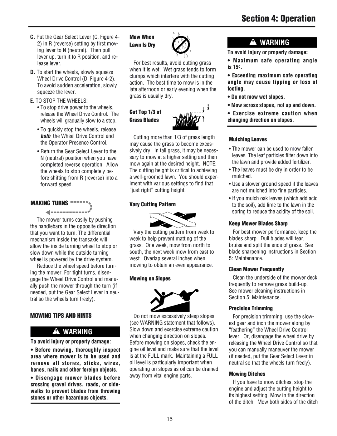 White Outdoor 933R, 933E manual Making Turns, Mowing Tips and Hints 