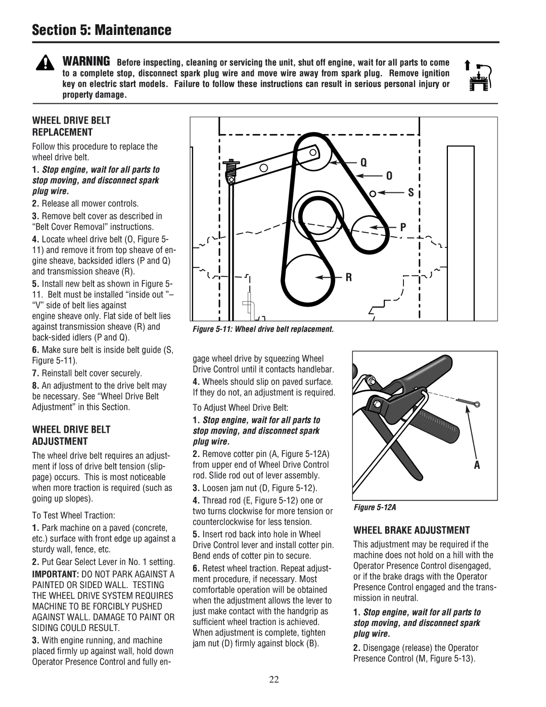 White Outdoor 933E, 933R manual Wheel Drive Belt Replacement, Wheel Drive Belt Adjustment, Wheel Brake Adjustment 