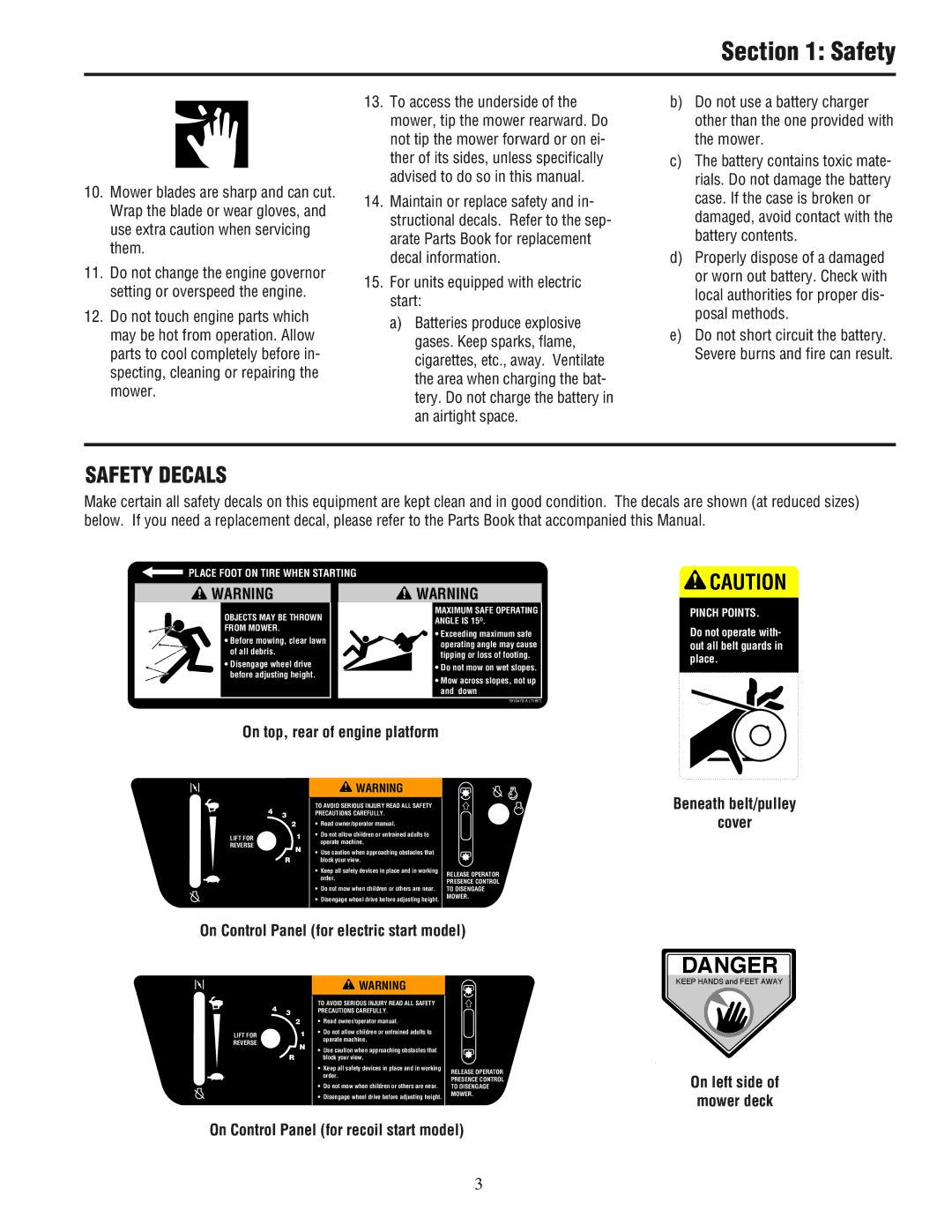 White Outdoor 933R, 933E manual Safety Decals, On top, rear of engine platform 