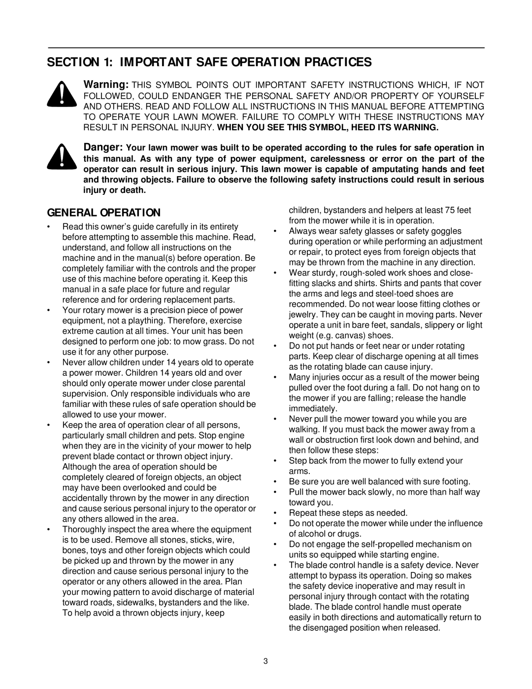 White Outdoor 960-969, 950-959, E960-E969 manual Important Safe Operation Practices, General Operation 