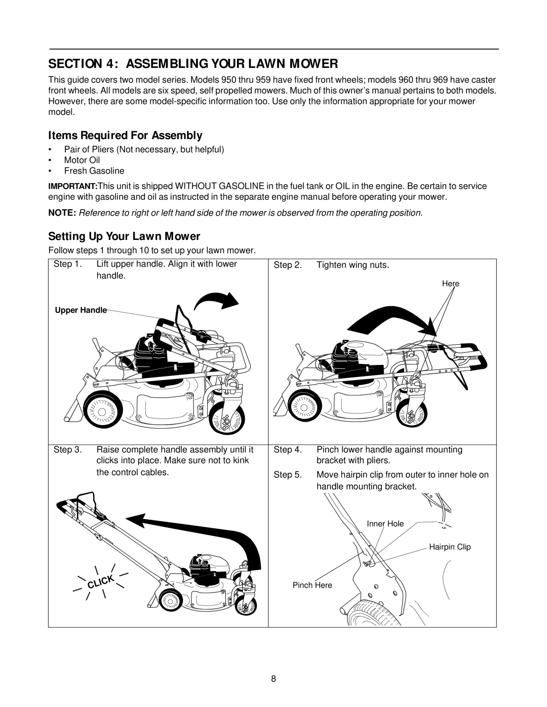 White Outdoor E960-E969, 960-969 manual Assembling Your Lawn Mower, Items Required For Assembly, Setting Up Your Lawn Mower 