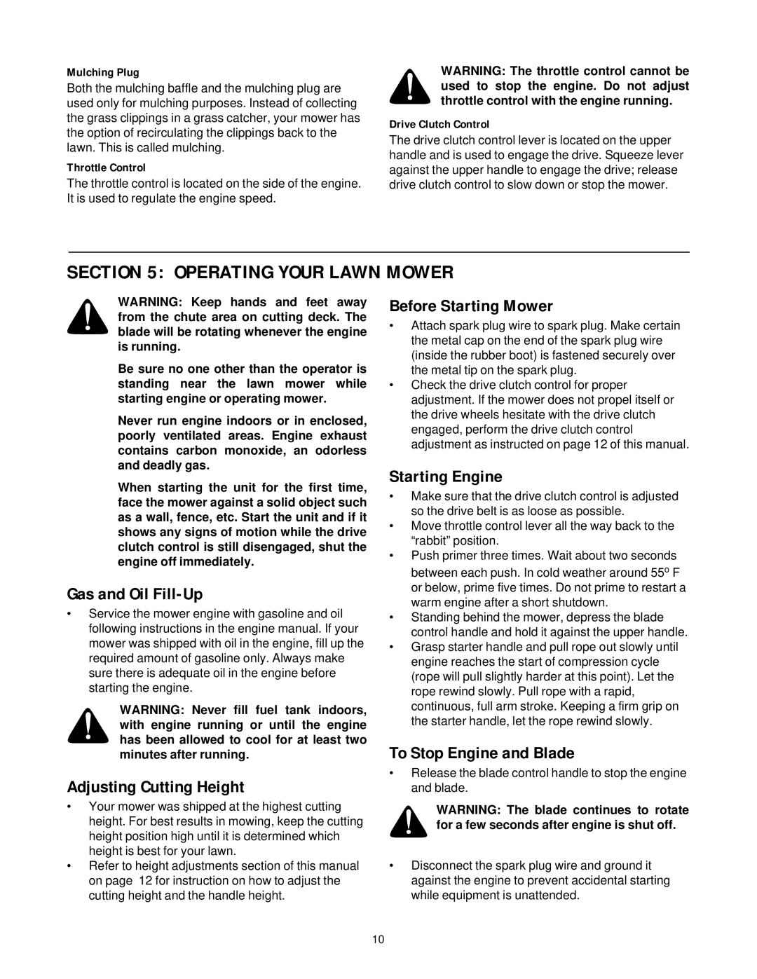 White Outdoor HW-656 manual Operating Your Lawn Mower 