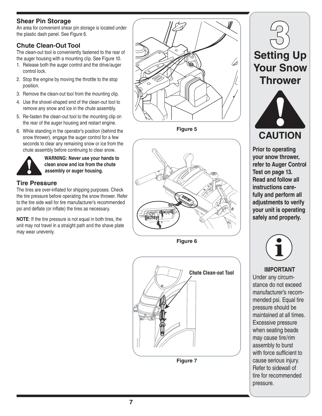 White Outdoor L-Syle warranty Setting Up Your Snow Thrower, Shear Pin Storage, Chute Clean-Out Tool, Tire Pressure 