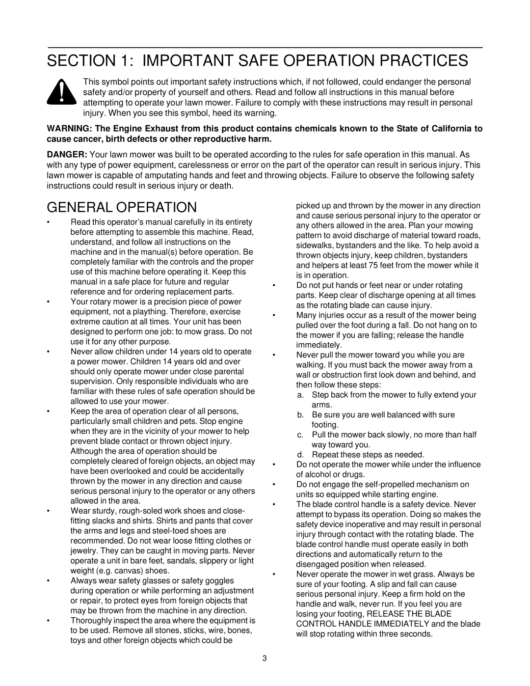 White Outdoor LC-436 manual Important Safe Operation Practices, General Operation 