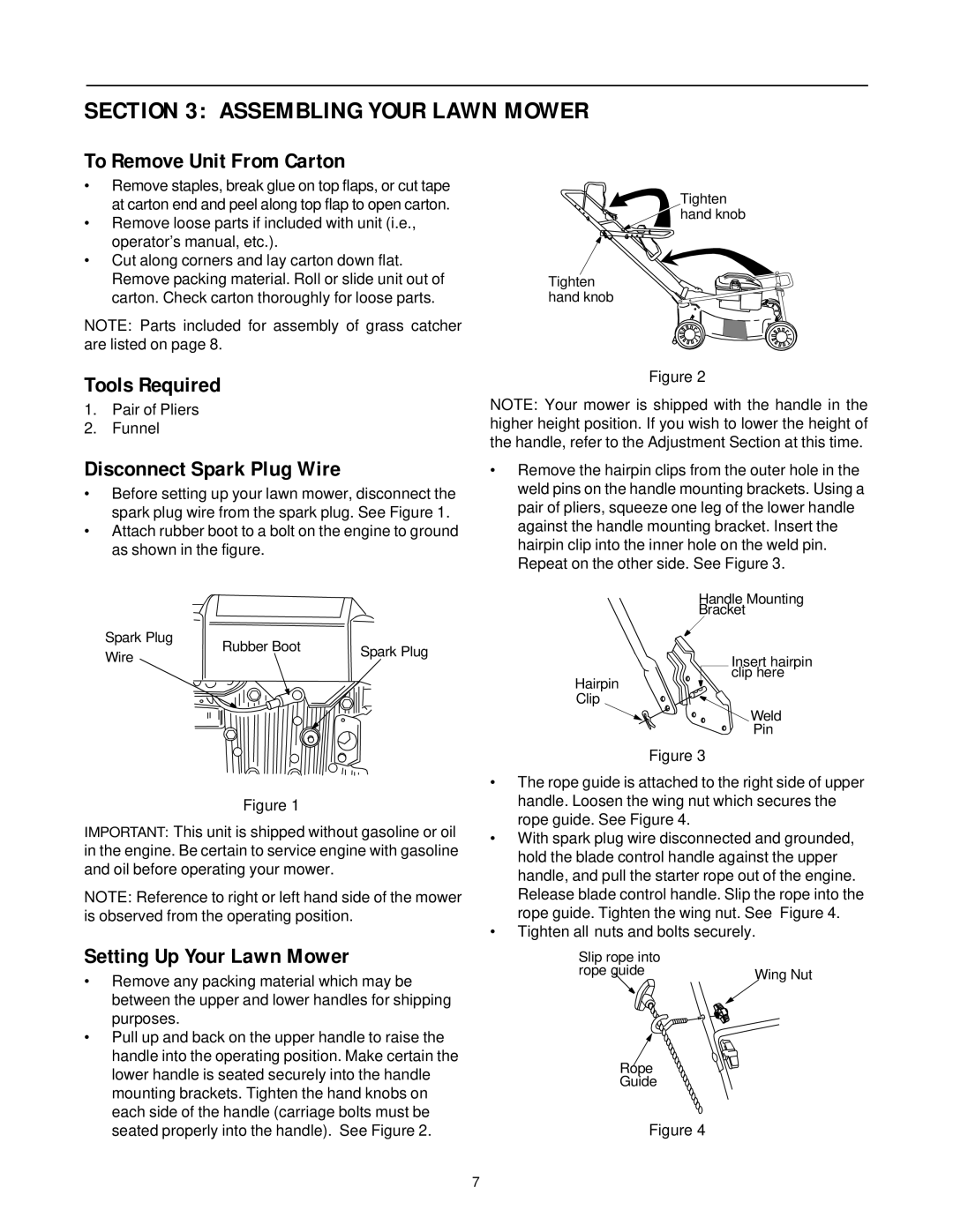 White Outdoor LC-436 Assembling Your Lawn Mower, To Remove Unit From Carton, Tools Required, Disconnect Spark Plug Wire 