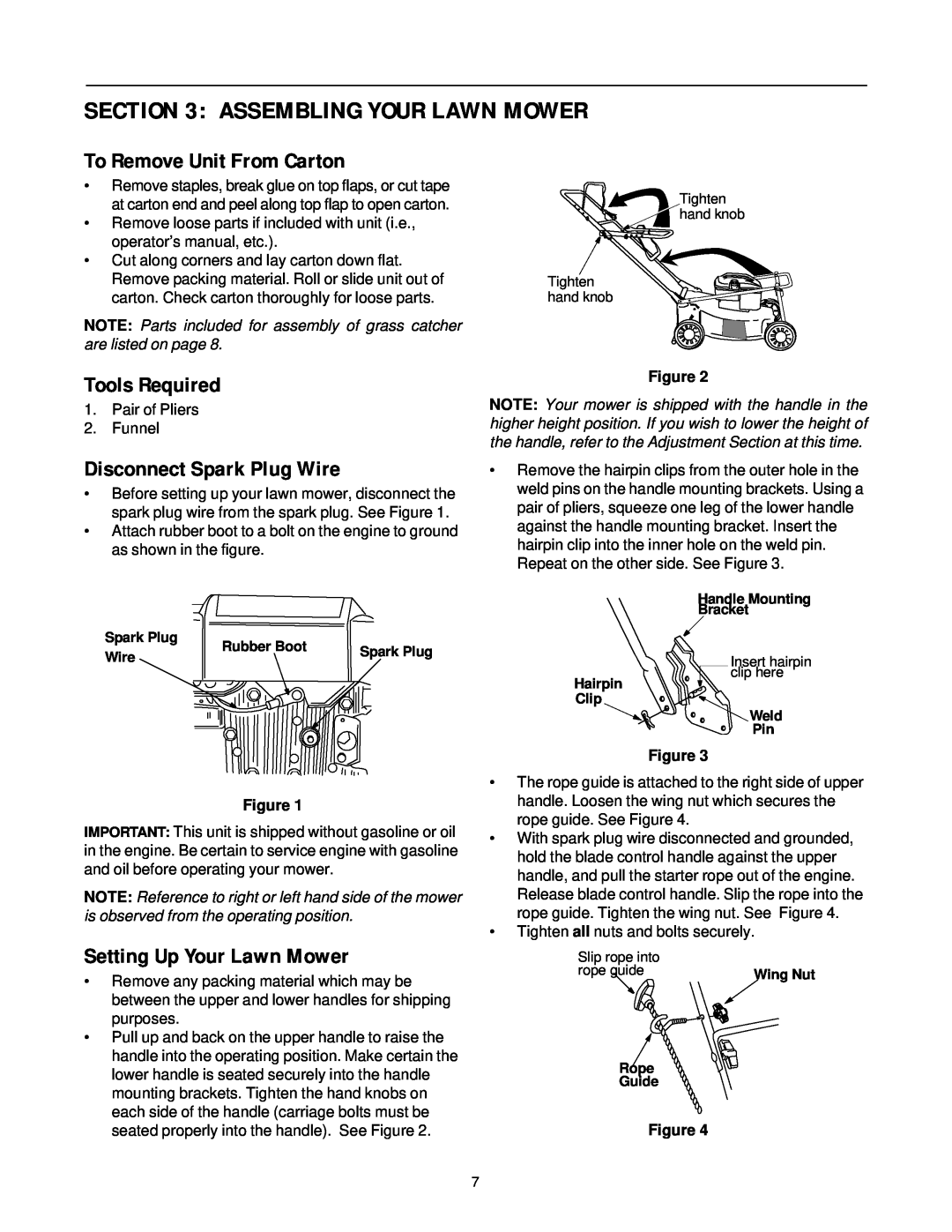 White Outdoor LC-436 Assembling Your Lawn Mower, To Remove Unit From Carton, Tools Required, Disconnect Spark Plug Wire 