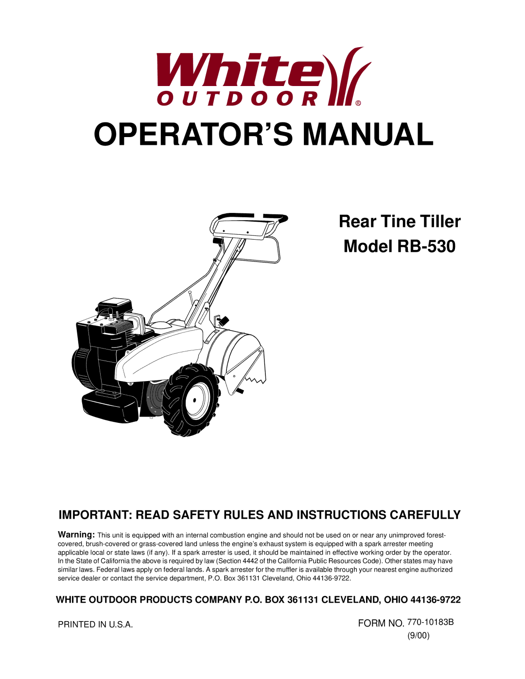 White Outdoor RB-530 manual OPERATOR’S Manual 