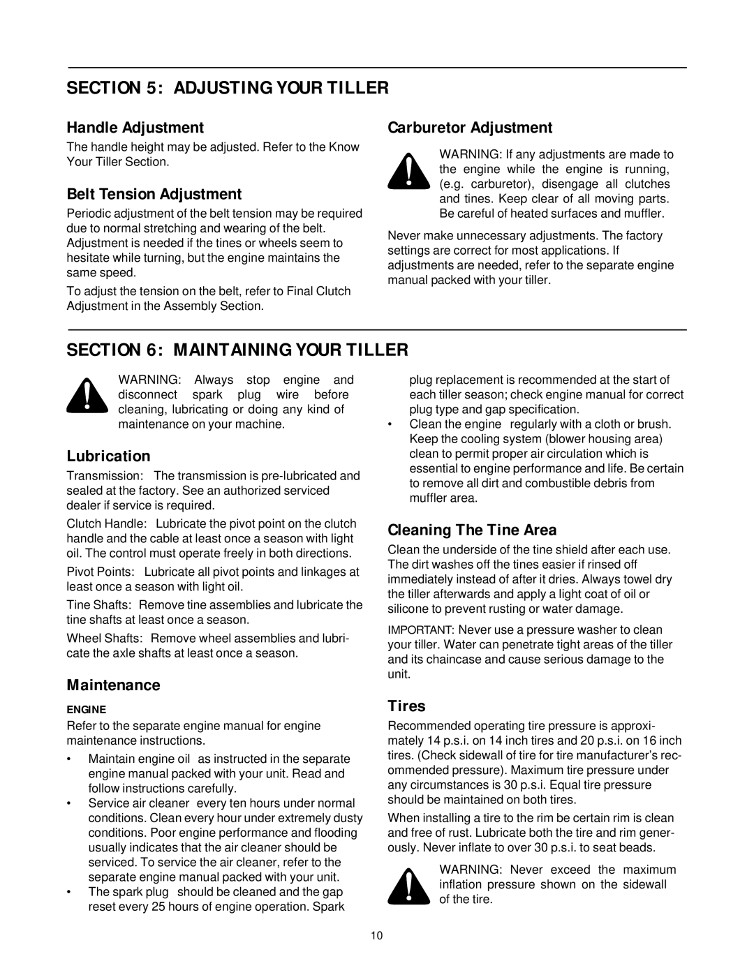 White Outdoor RB-530 manual Adjusting Your Tiller, Maintaining Your Tiller 