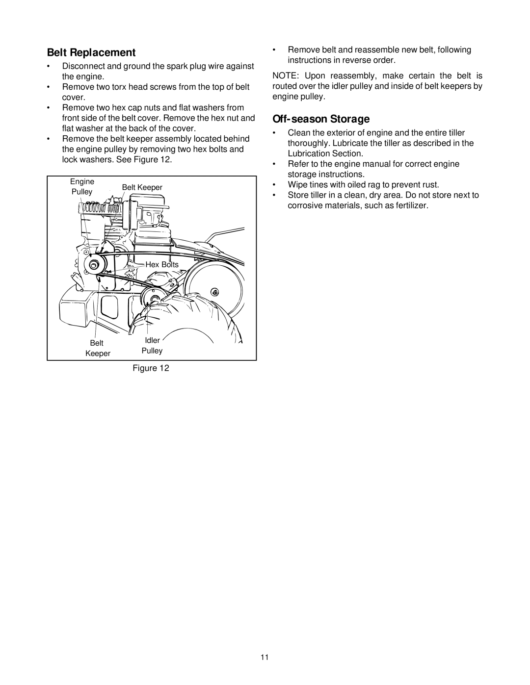 White Outdoor RB-530 manual Belt Replacement, Off-season Storage 