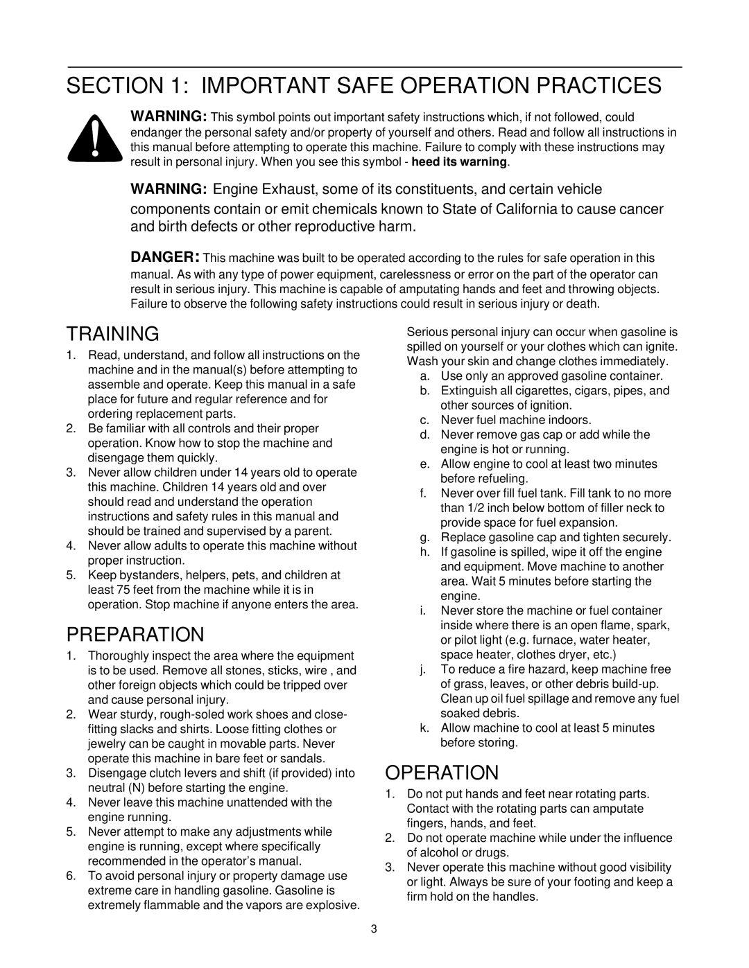 White Outdoor RB-530 manual Important Safe Operation Practices, Training 