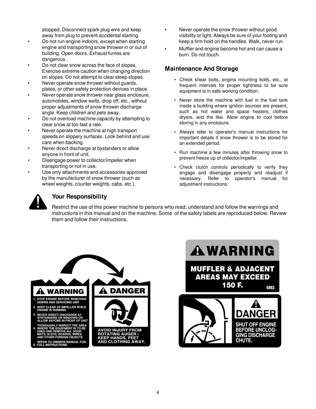 White Outdoor SB 45 manual Maintenance And Storage, Your Responsibility 