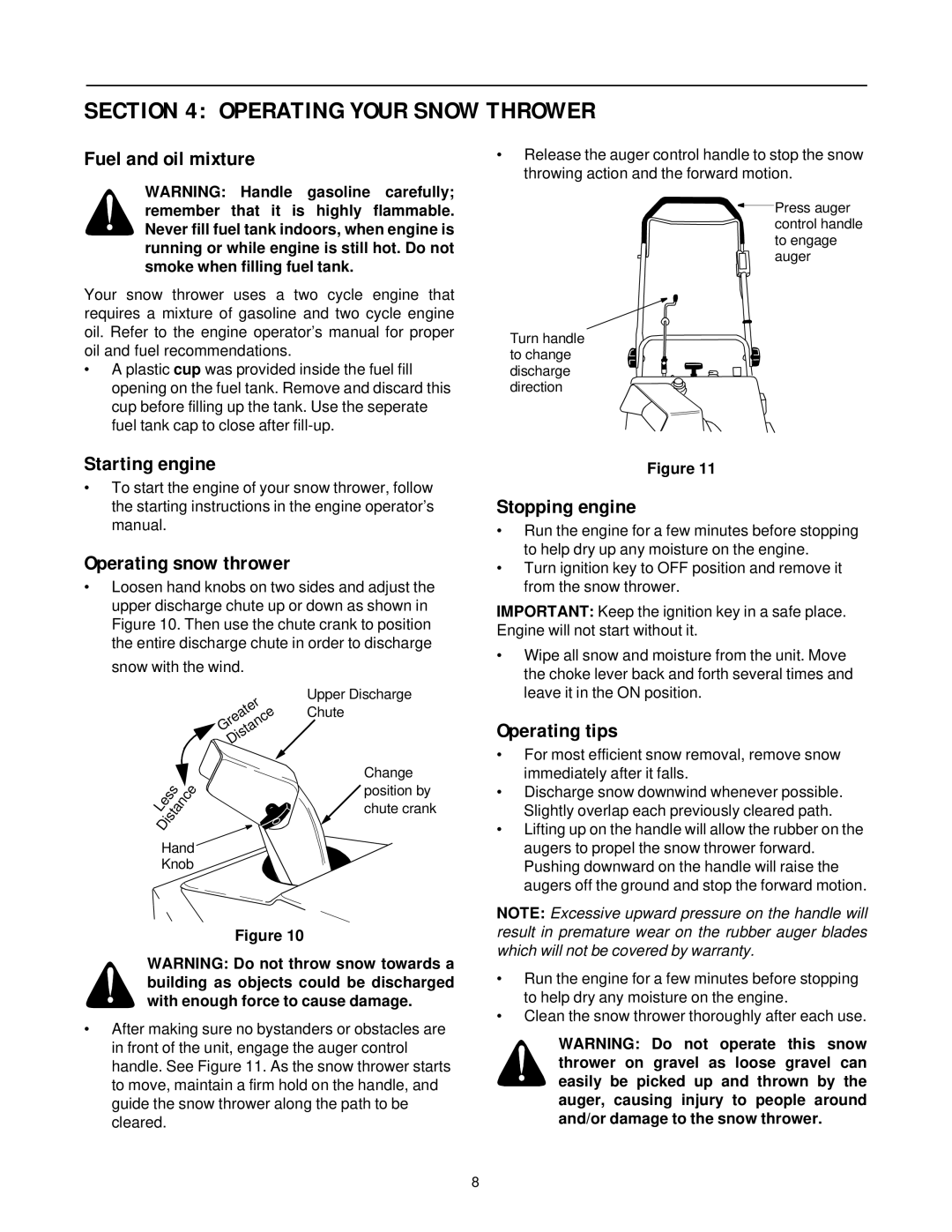 White Outdoor SB 45 manual Operating Your Snow Thrower 