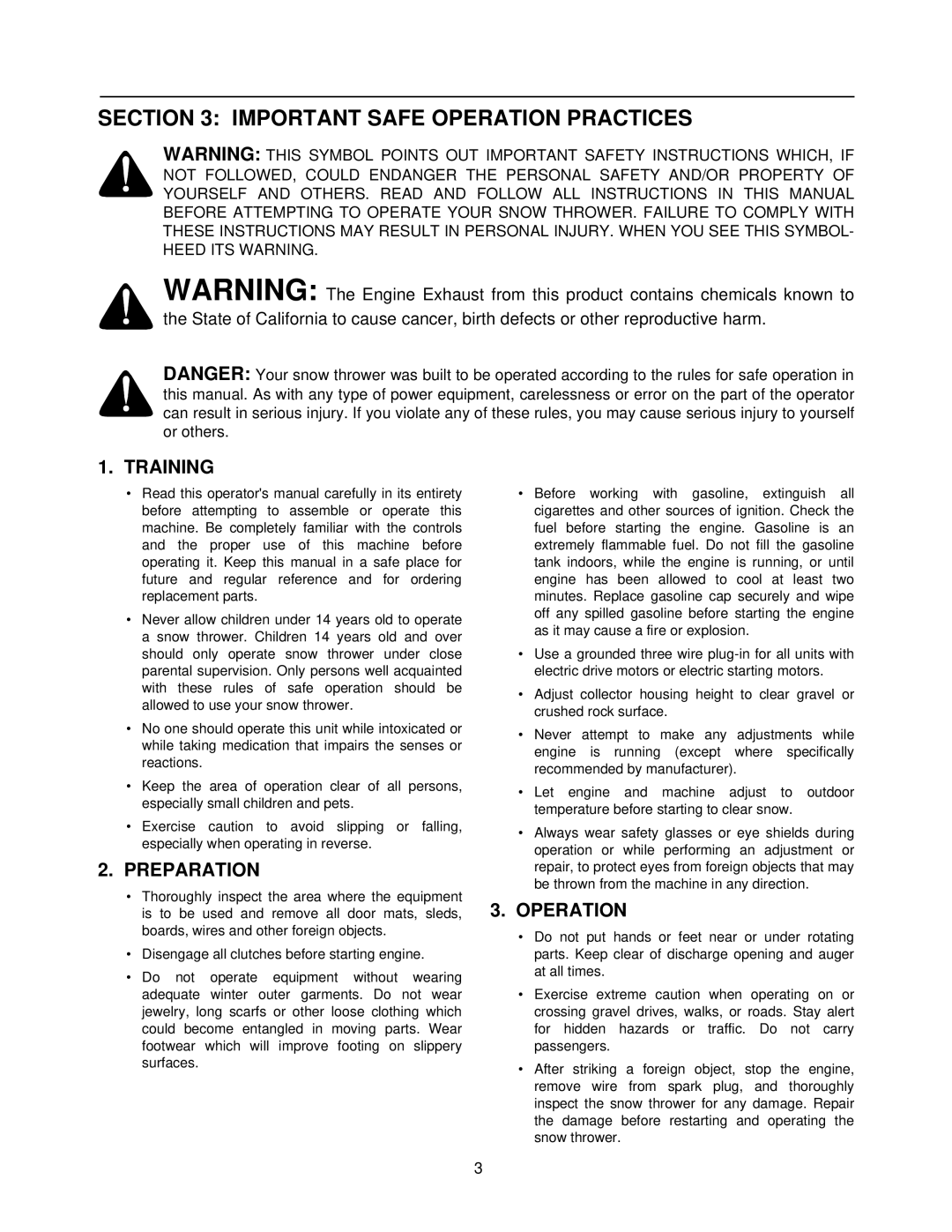 White Outdoor SB1350W manual Important Safe Operation Practices, Training, Preparation 