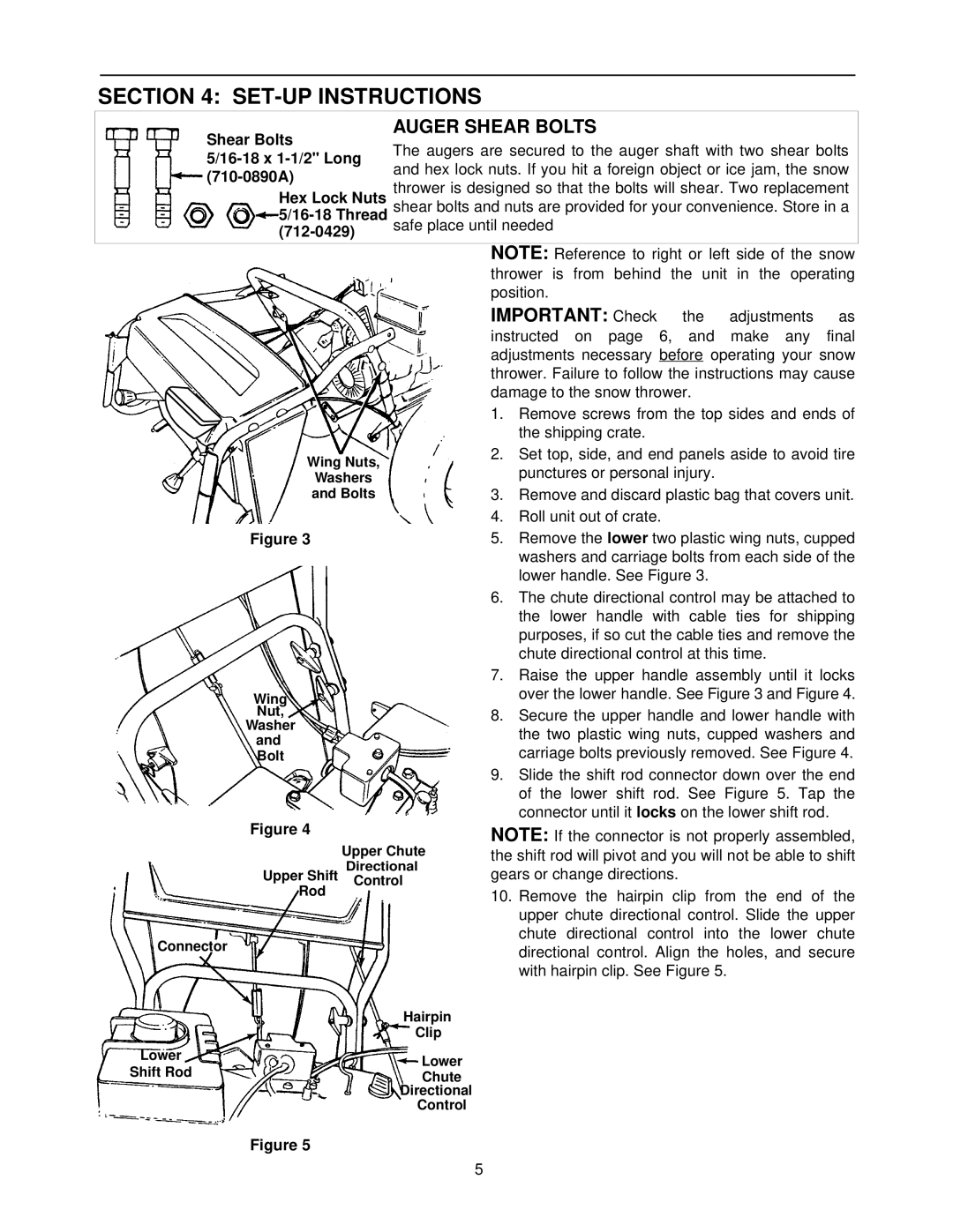 White Outdoor SB1350W manual SET-UP Instructions, Auger Shear Bolts, Important Check 