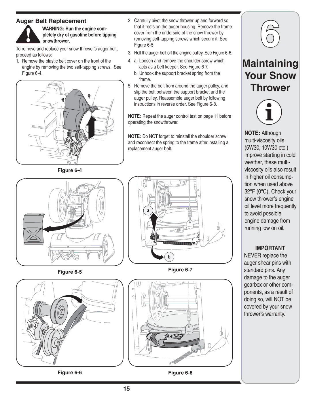 White Outdoor Two Stage Snow Blower warranty Auger Belt Replacement, Unhook the support bracket spring from the frame 