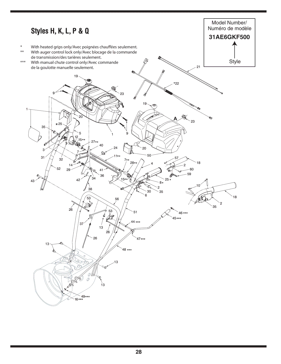 White Outdoor Two Stage Snow Blower warranty 31AE6GKF500 