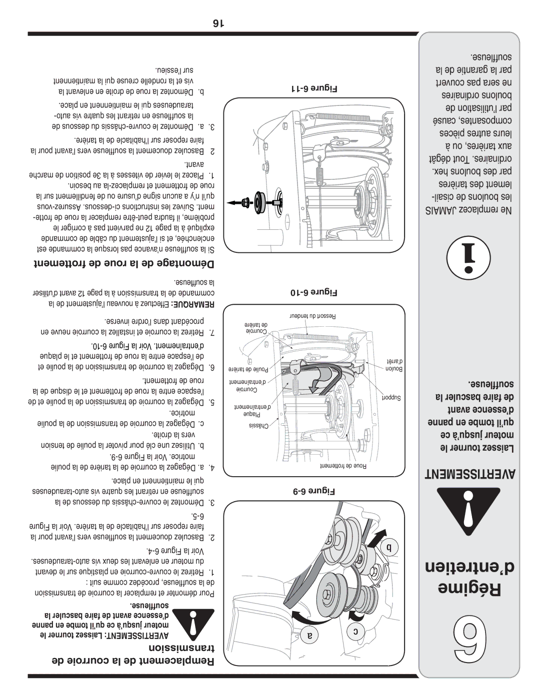 White Outdoor Two Stage Snow Blower Frottement de roue la de Démontage, Transmission De courroie la de Remplacement 