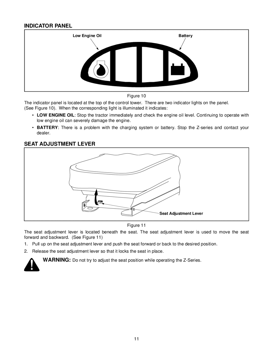 White Outdoor Z - 165 manual Indicator Panel, Seat Adjustment Lever 