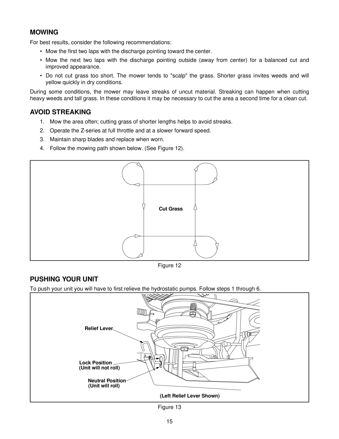 White Outdoor Z - 165 manual Mowing, Avoid Streaking, Pushing Your Unit 